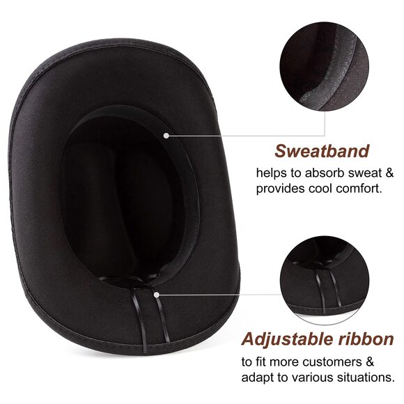 2926 Men & Women\'s Felt Wide Brim Western Cowboy Outdoor Fedora Hats With main image 8